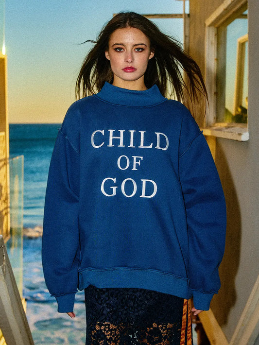 Child of God Embroidered Sweatshirt - denim blue