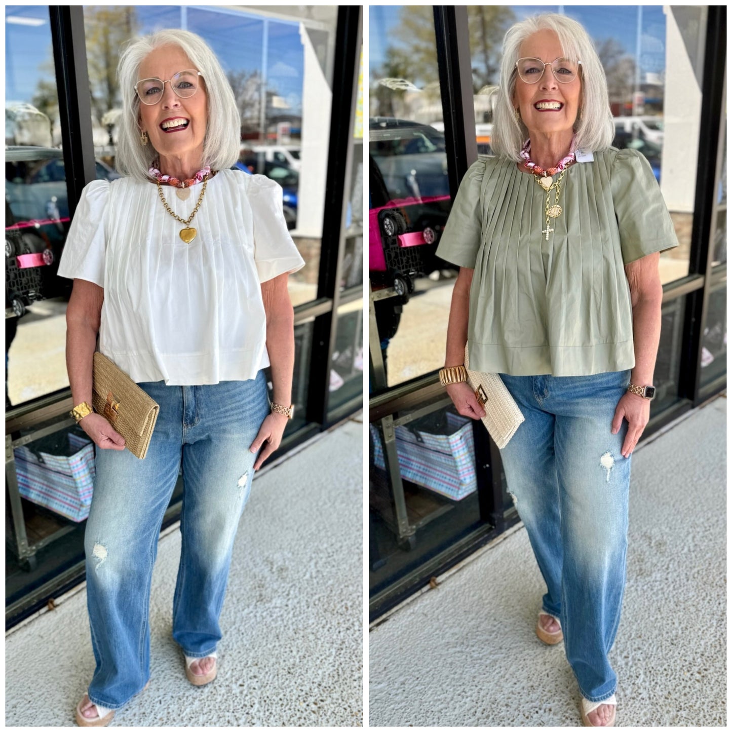 PLEATED DETAIL SHORT SLEEVE BLOUSE