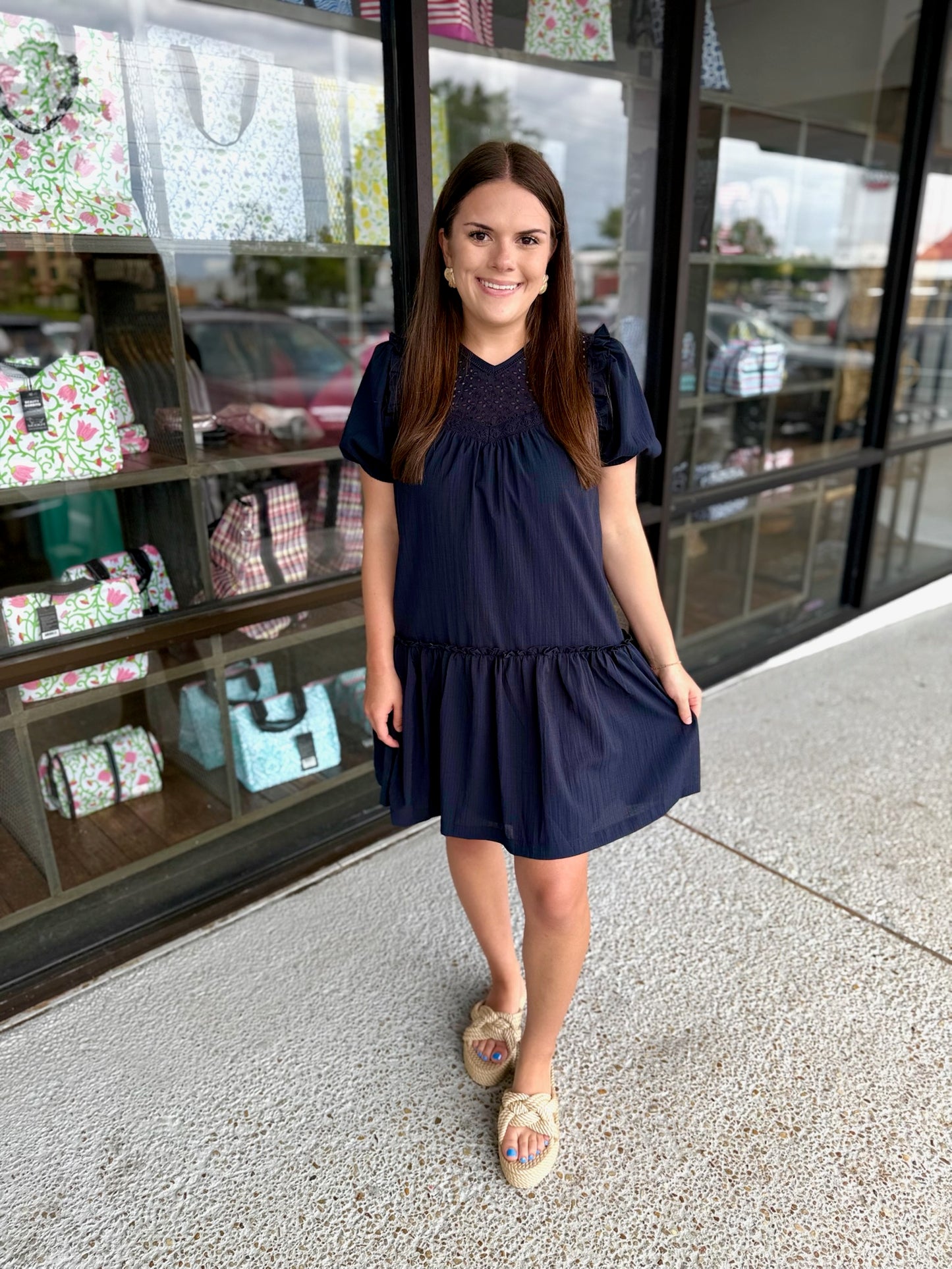 V-Neck Contrast Mini-Dark Navy