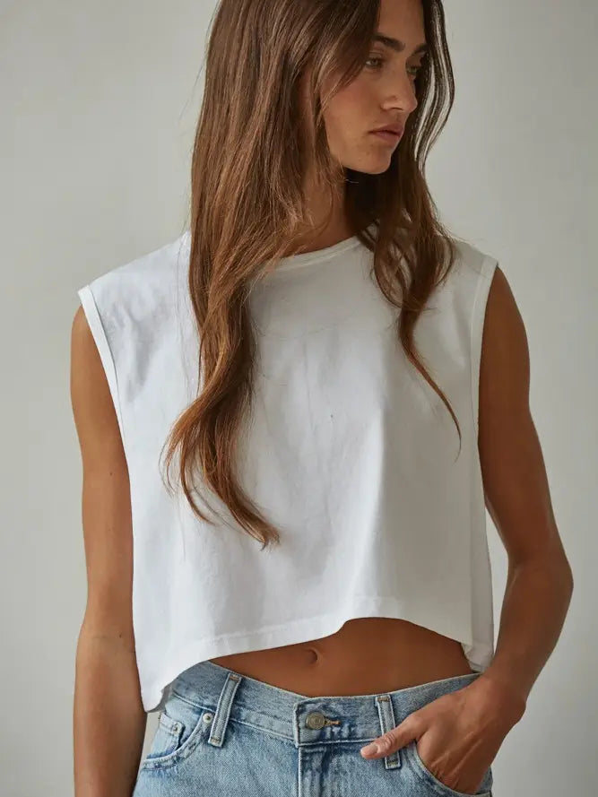 Everyday Sleeveless Crop Tee - white