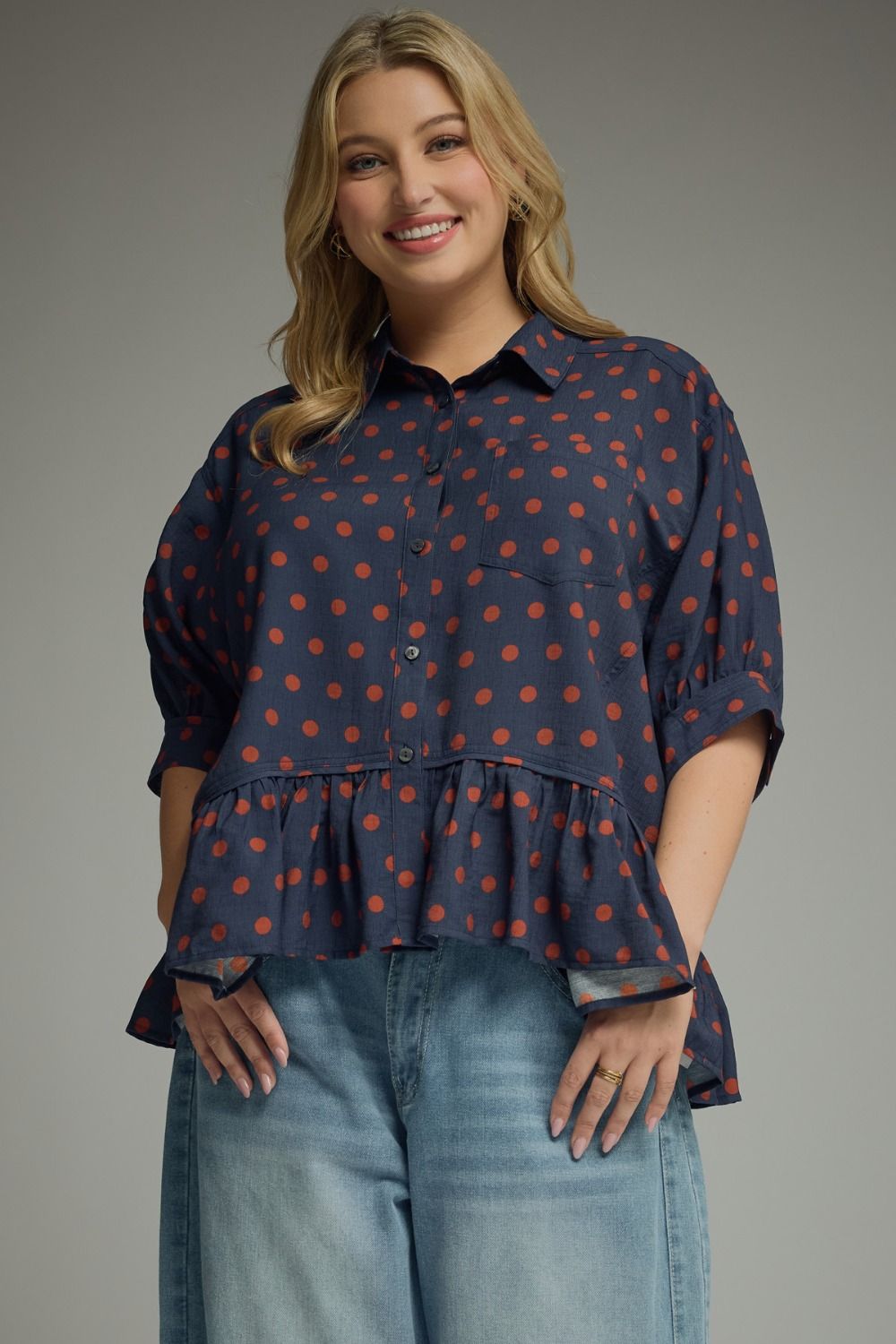 Polka Babe Top - navy rust mix