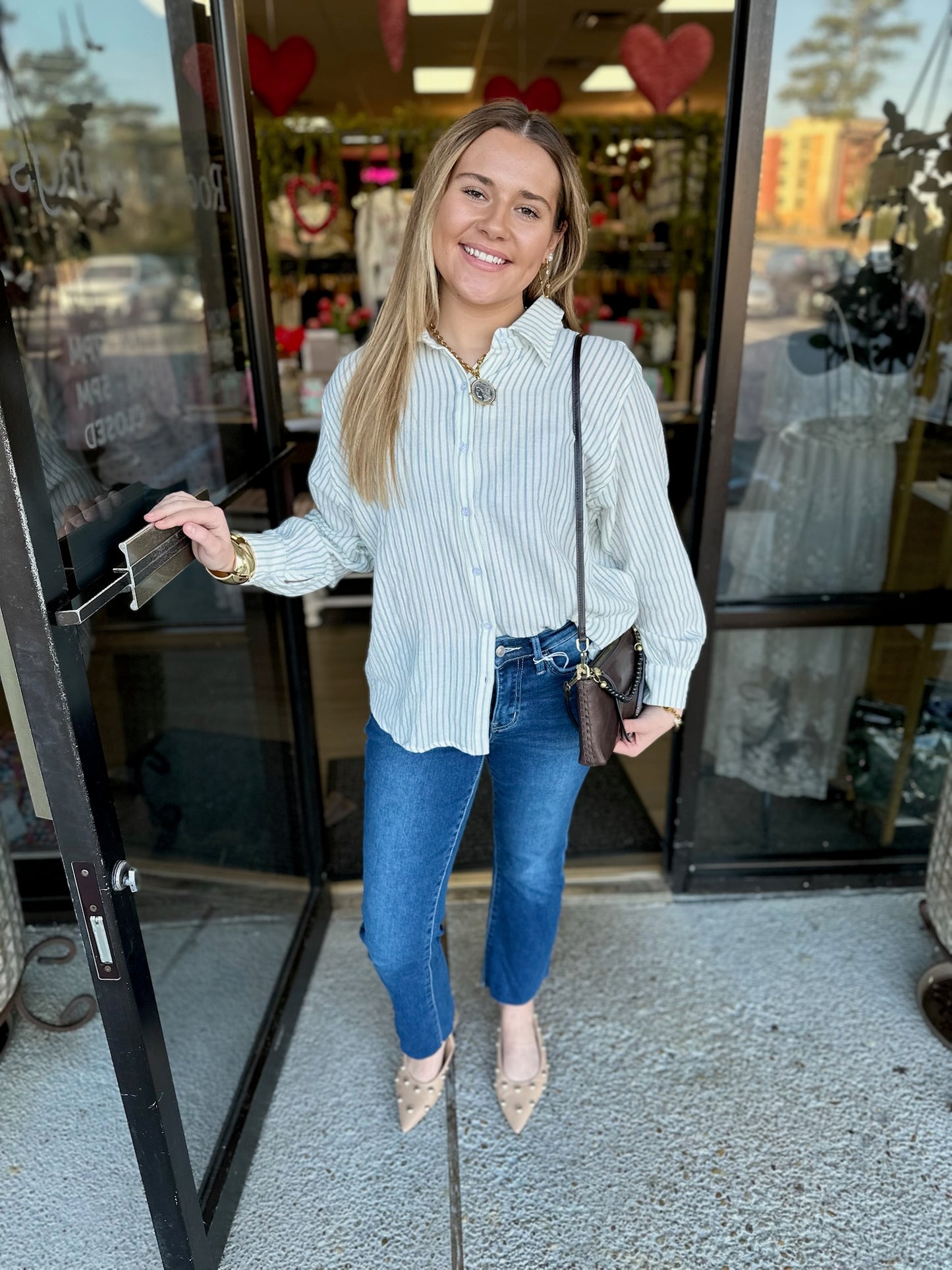 Dolman Cutie Top- cream/Blue Stripe