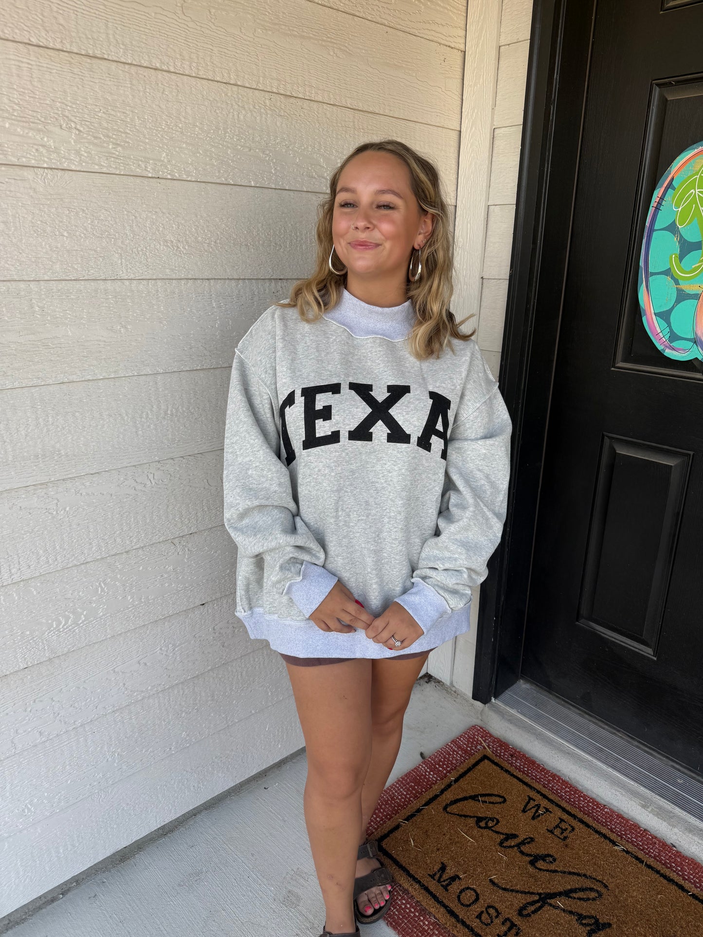 TEXAS/TX Reversible Mockneck-Heather Grey