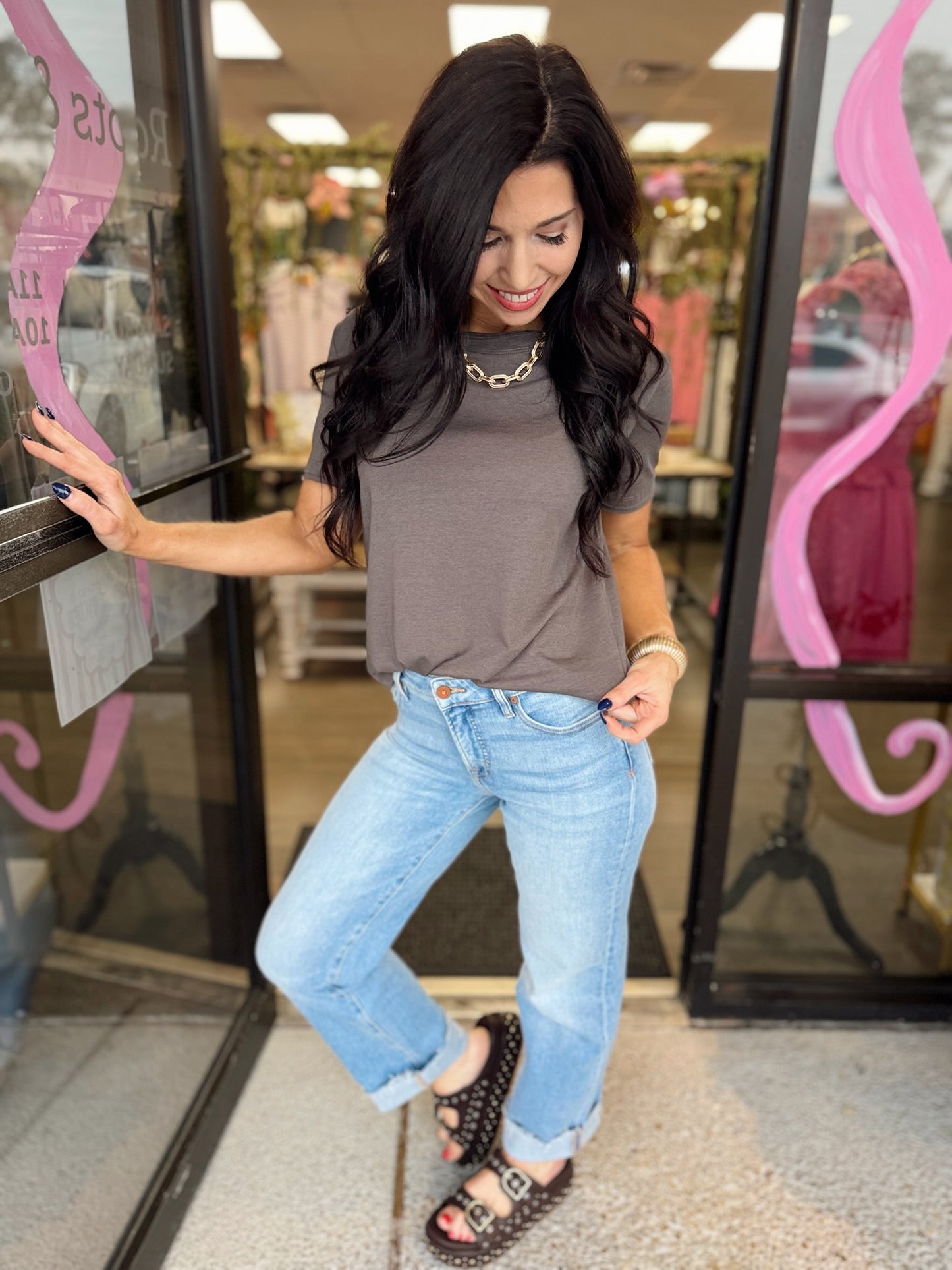 Raw Edge Babe Tee - Charcoal