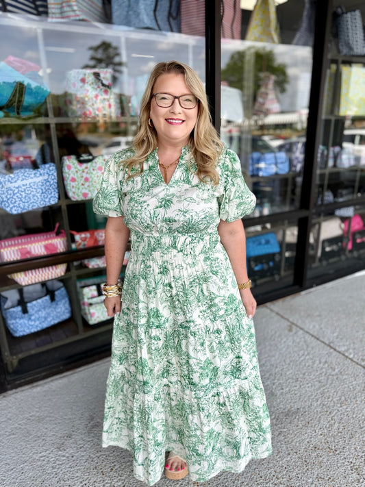 Floral Print Pockets Maxi Dress-Green