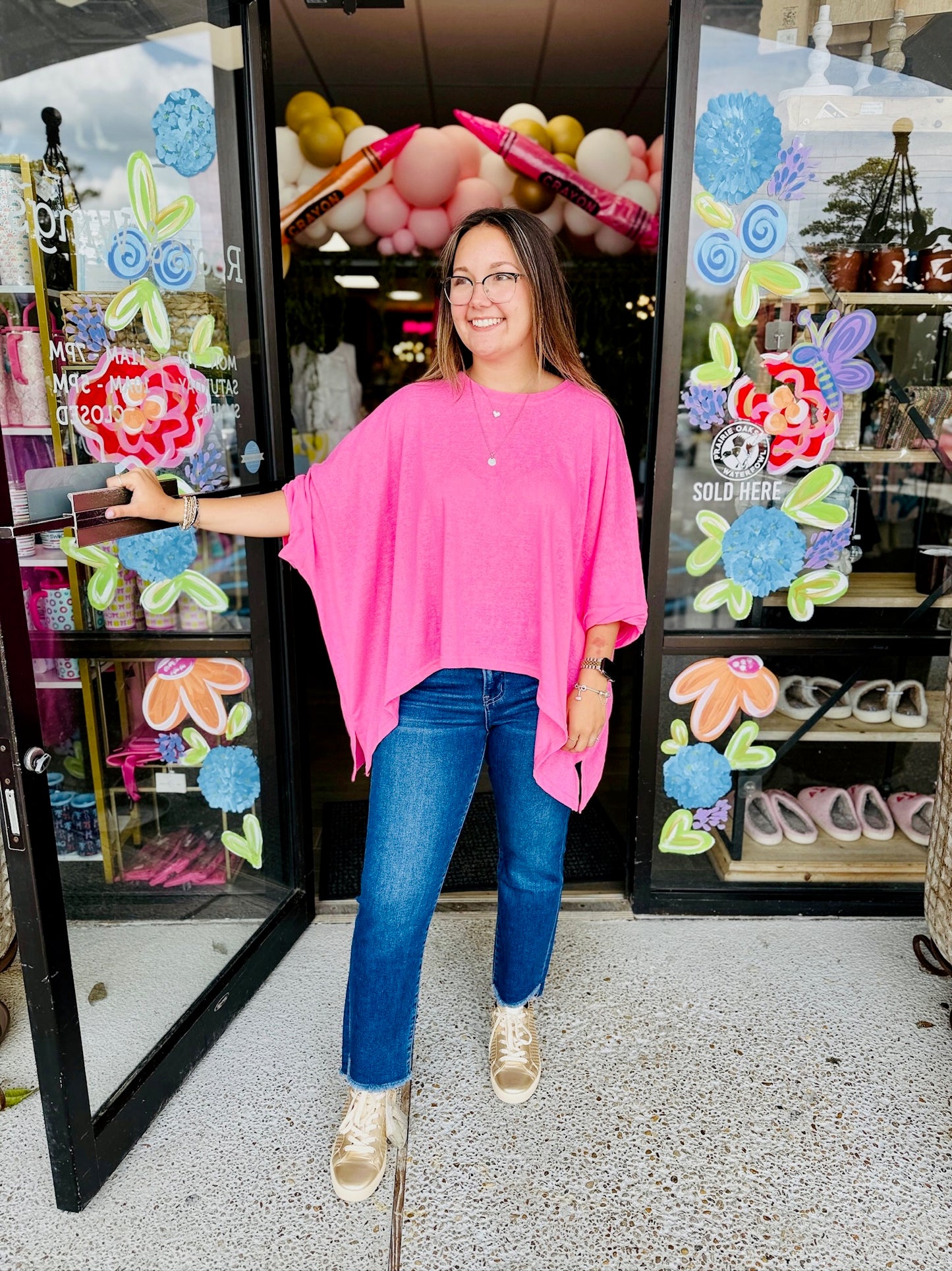 Oversize Dolman Sleeve Top-Azalea Pink