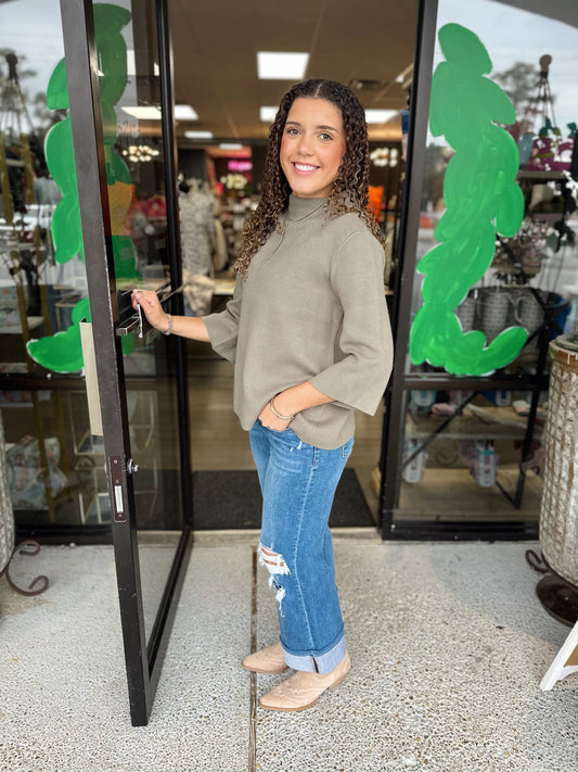 Mock Neck Bell Sleeve