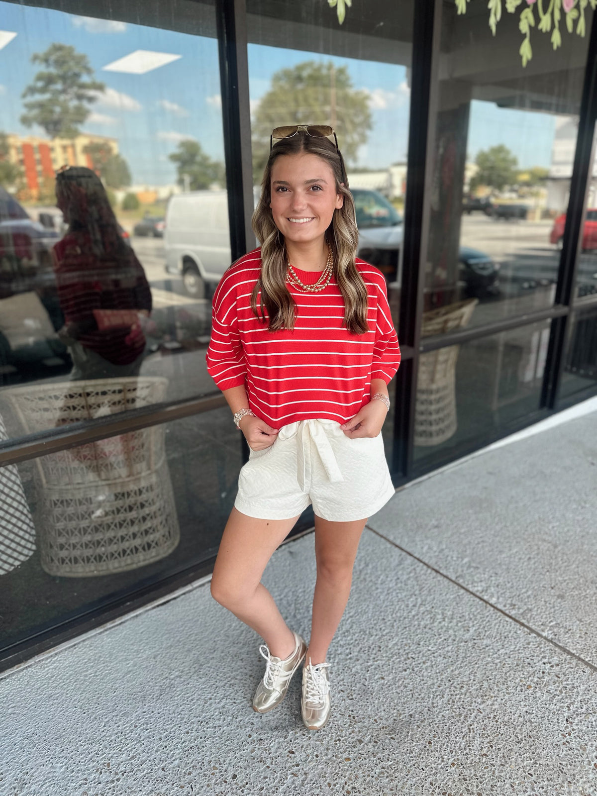 Striped Get Away Top - red