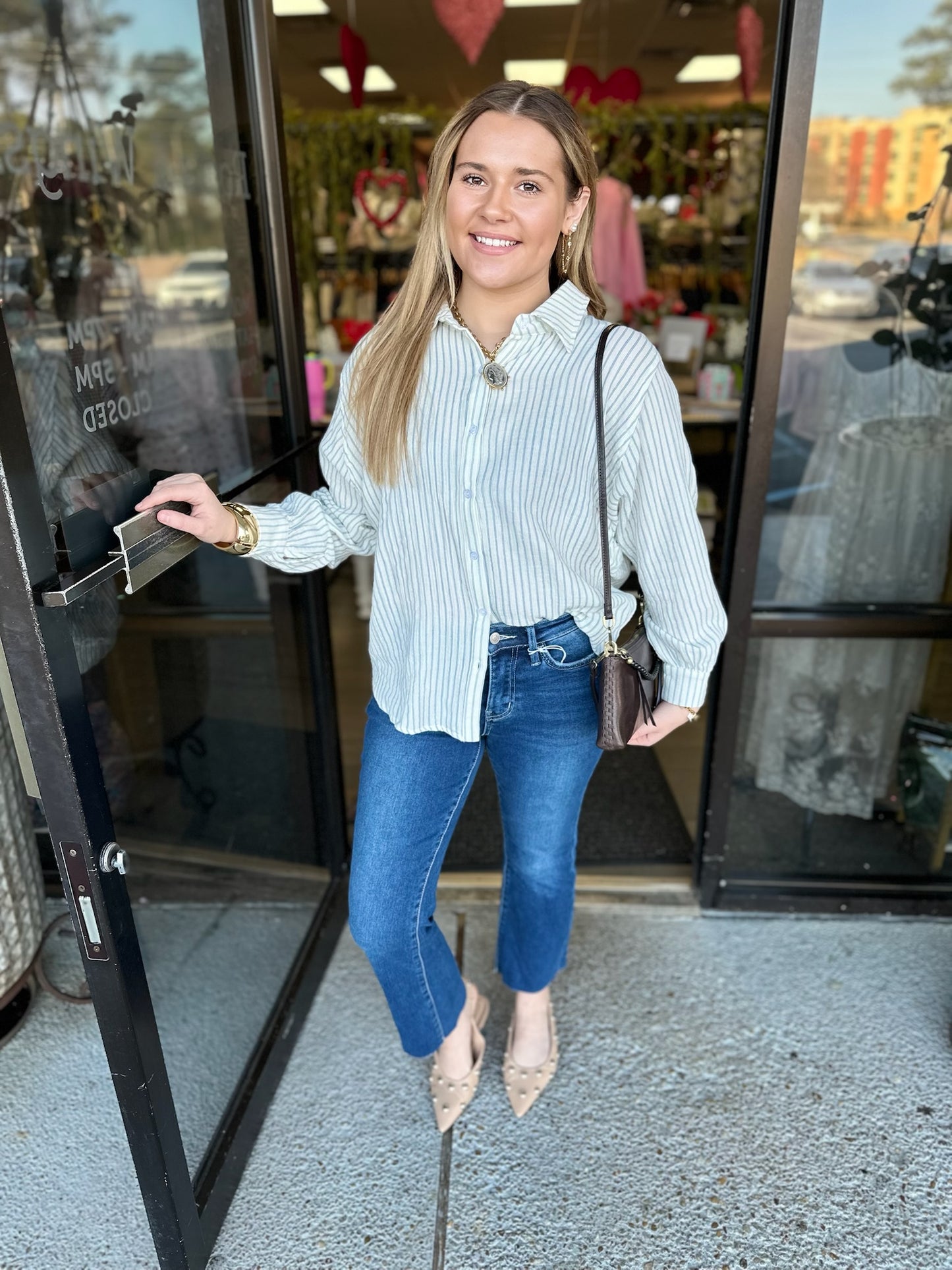 Dolman Cutie Top- cream/Blue Stripe