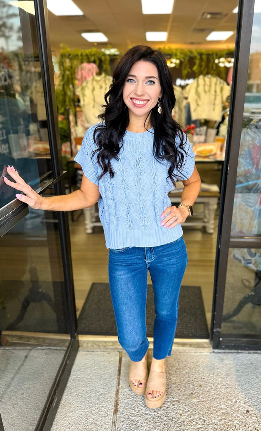 Cable Knit Top - light blue
