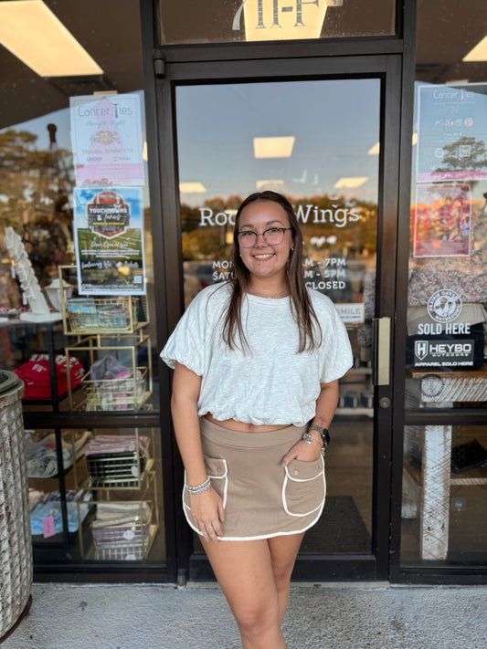 Contrast Binding Mini Skort- Mocha