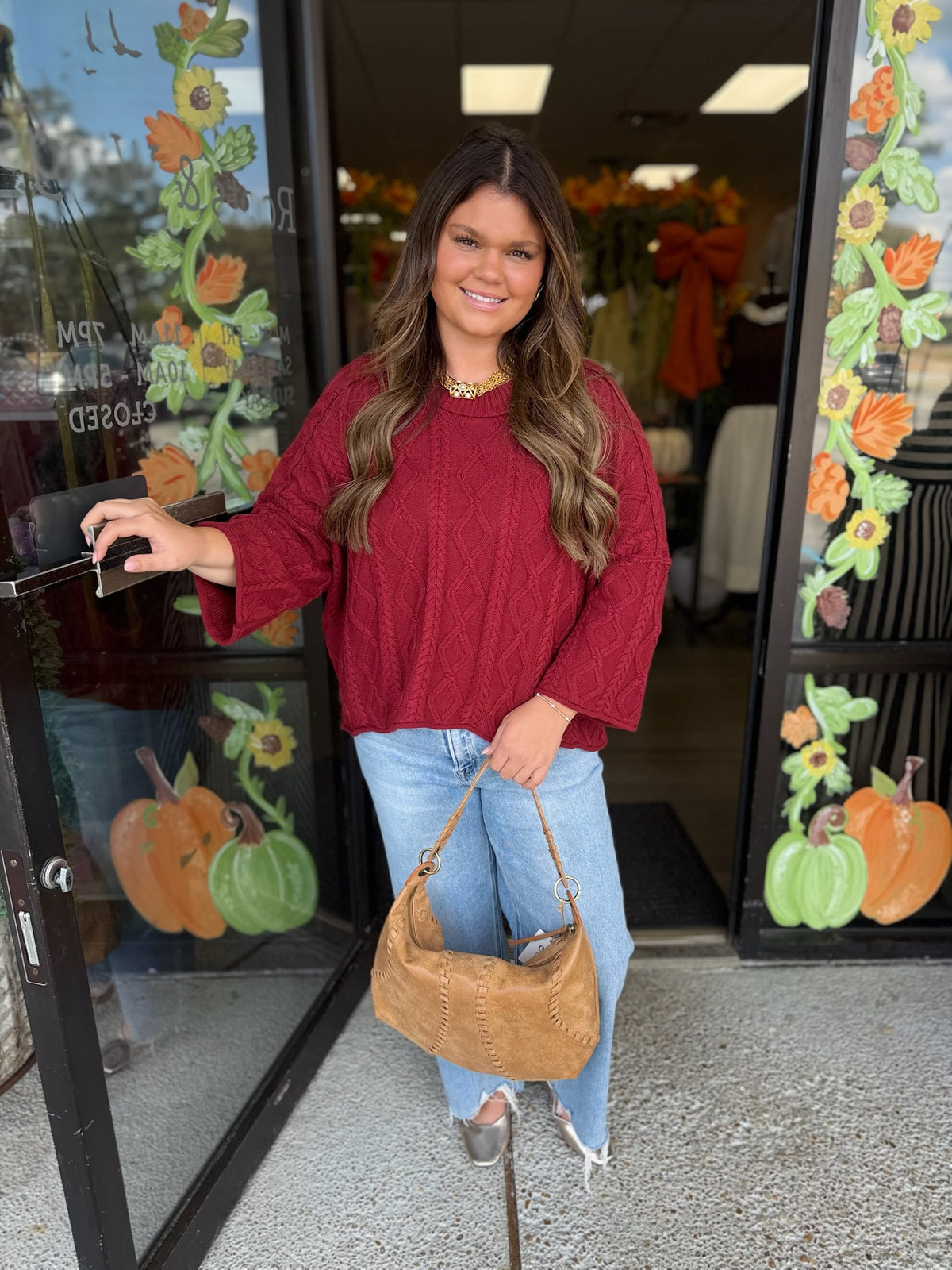 Lioness Cable Knit Sweater Sweaters - wine