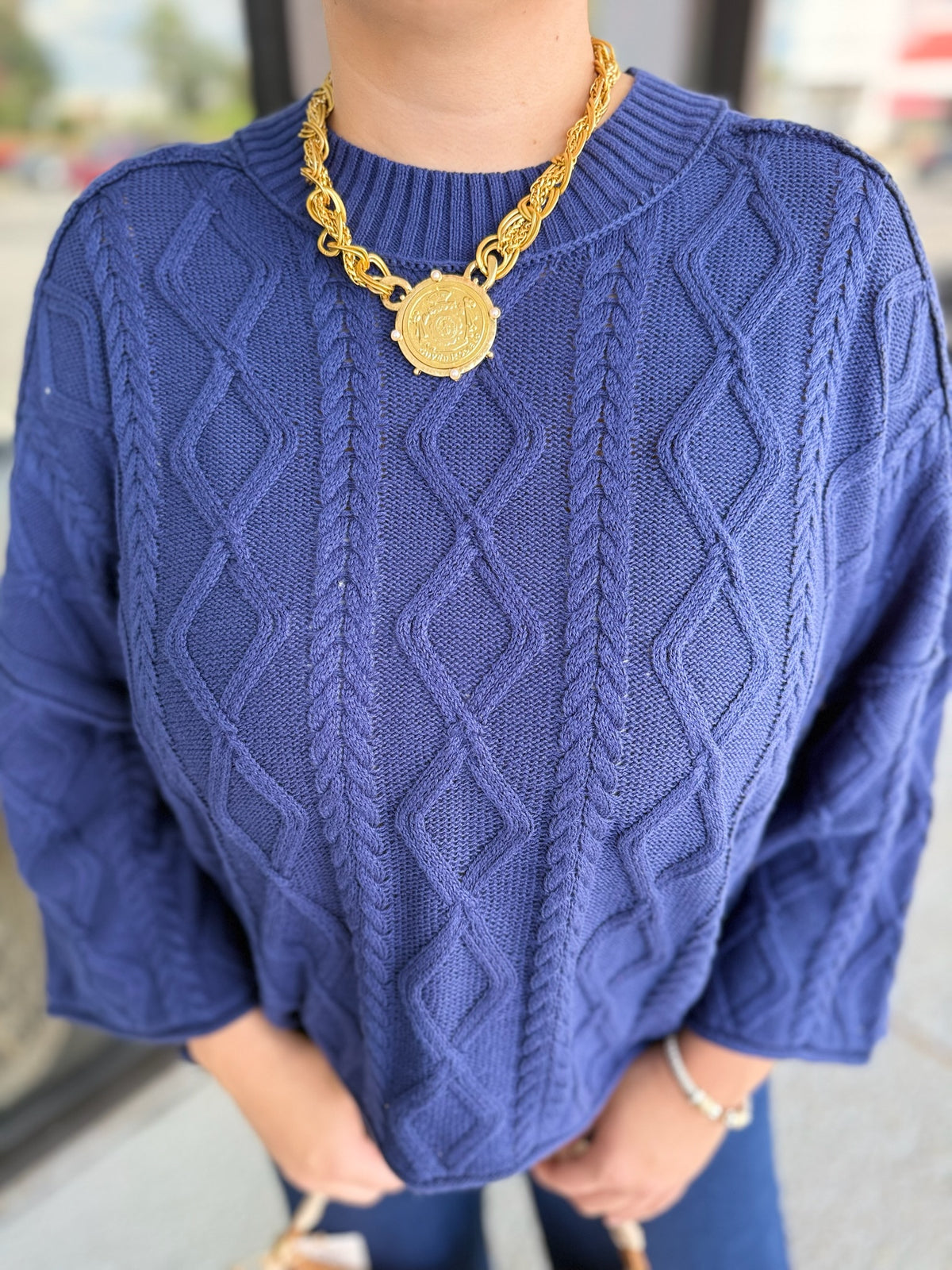 Lioness Cable Knit Sweater Sweaters - dark navy