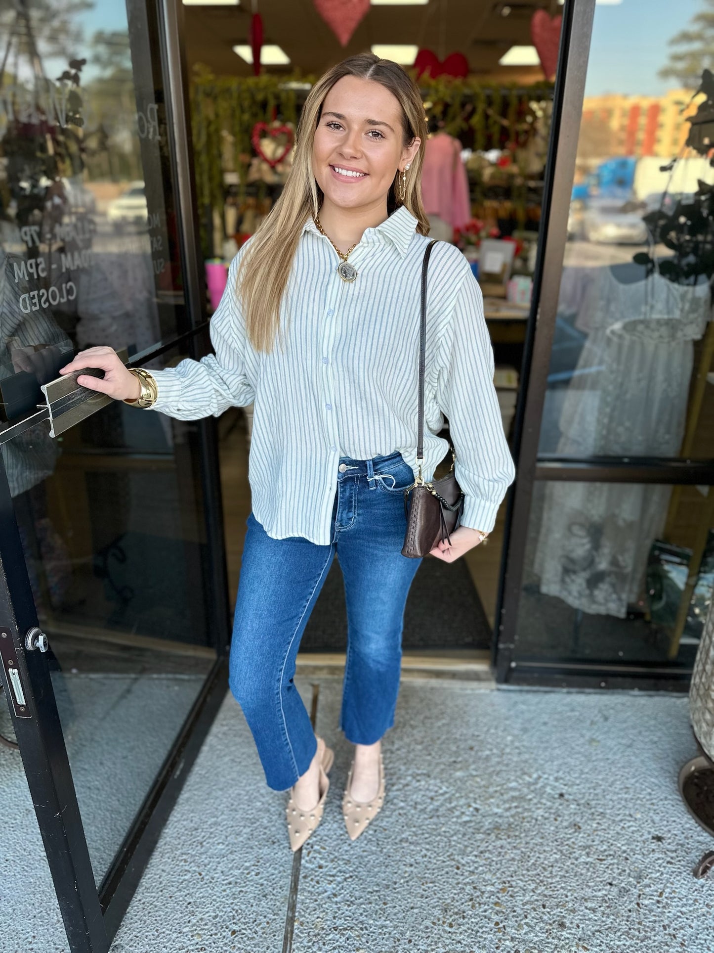 Dolman Cutie Top- cream/Blue Stripe