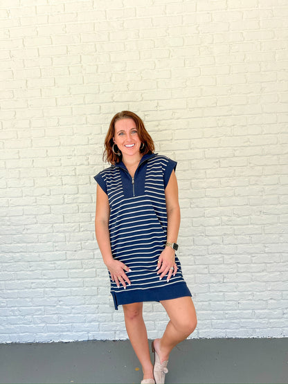 Headed Your Way Dress- Navy Stripe