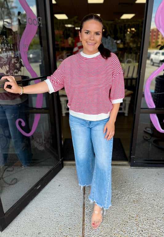 Striped Hello Top - ruby
