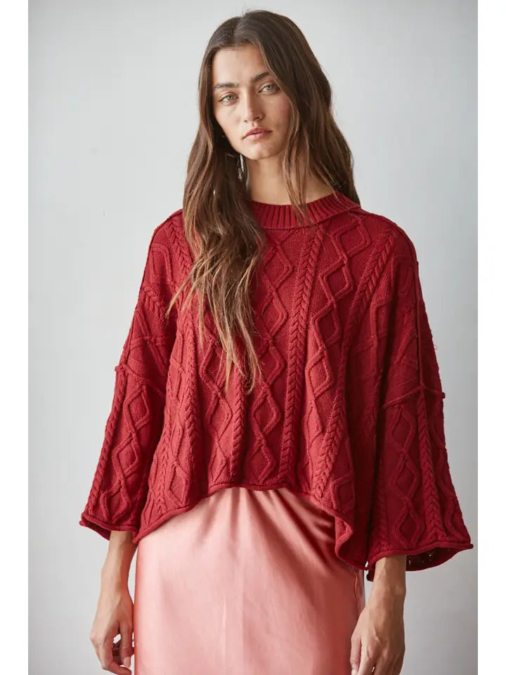 Lioness Cable Knit Sweater Sweaters - wine