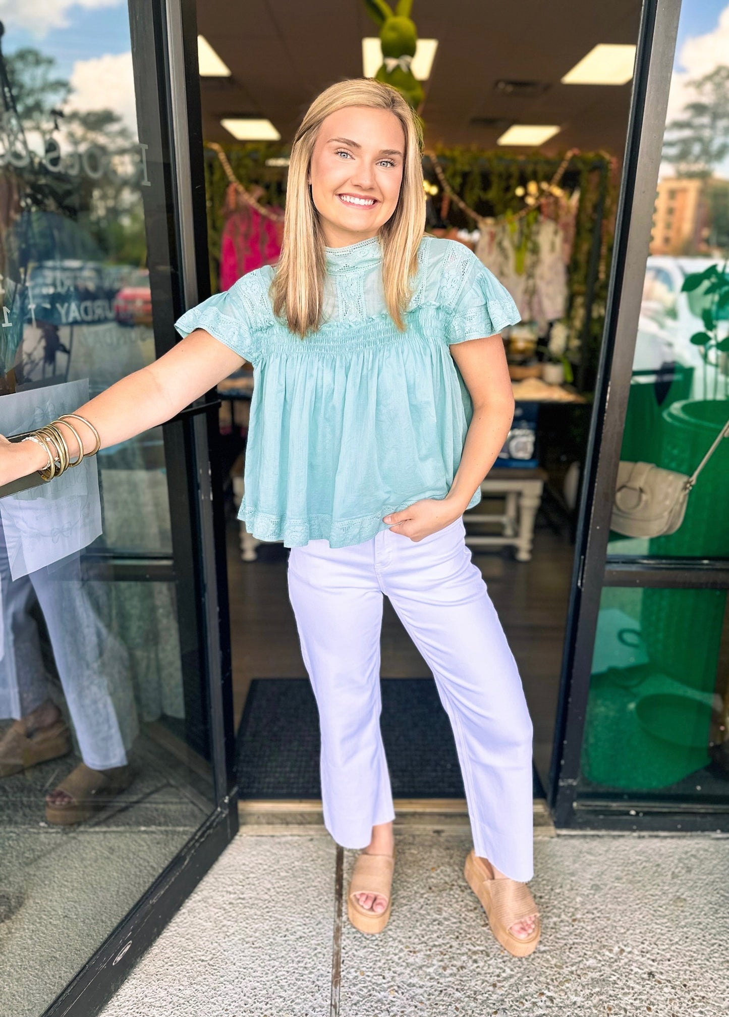 Magnolia Top - dusty seafoam
