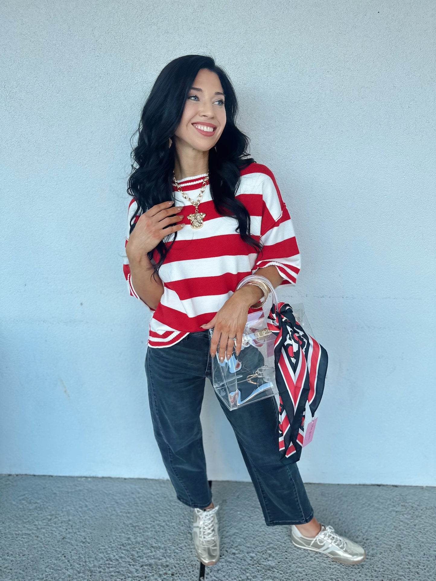 Gameday stripe cutie - red/white