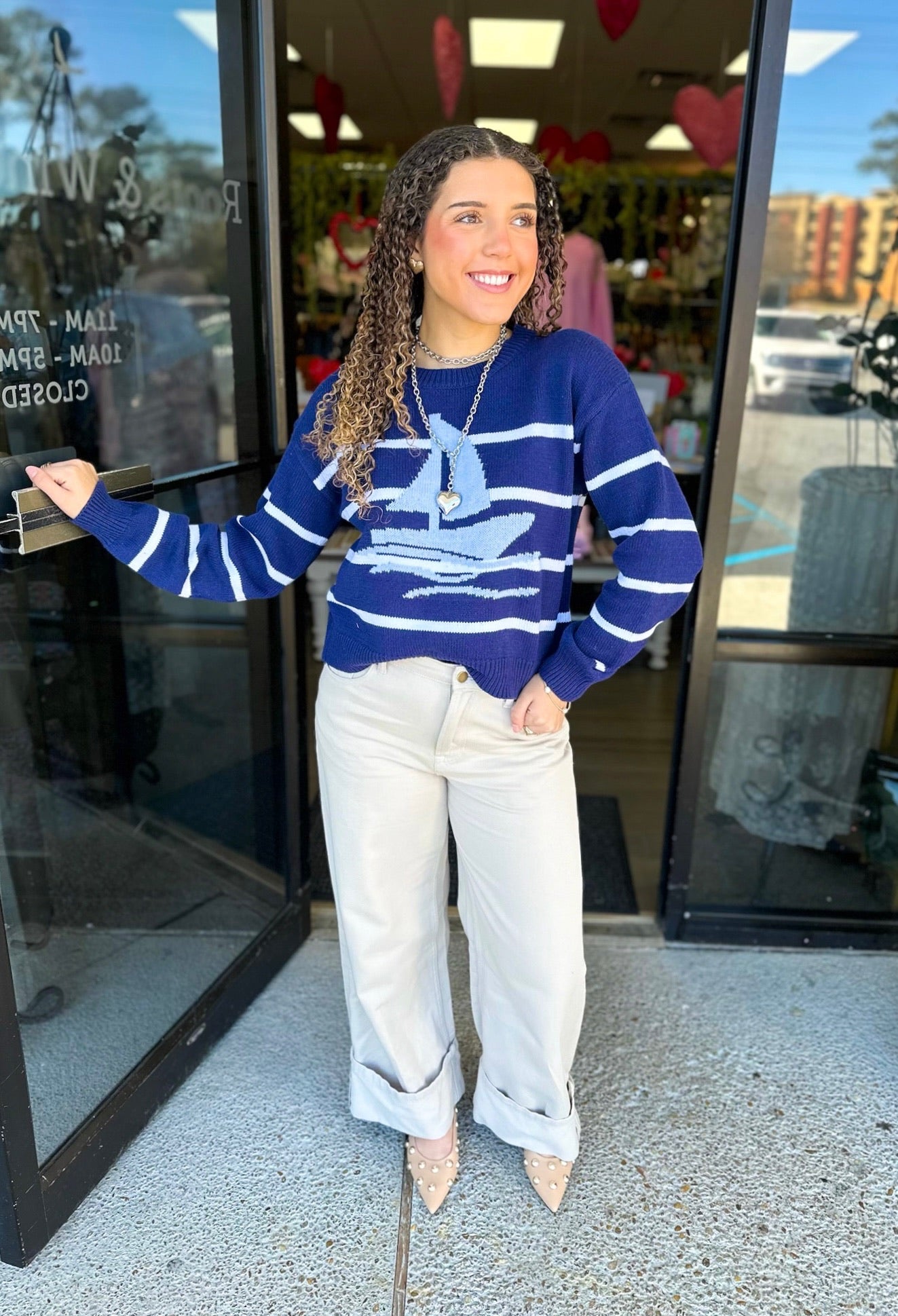 On a Boat Sweater - Navy/White Mix