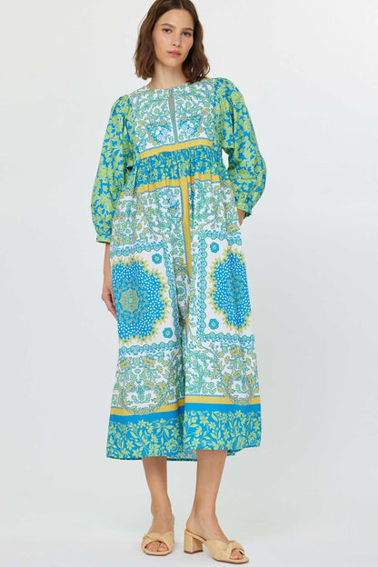 Boho Print Midi Dress-Aqua