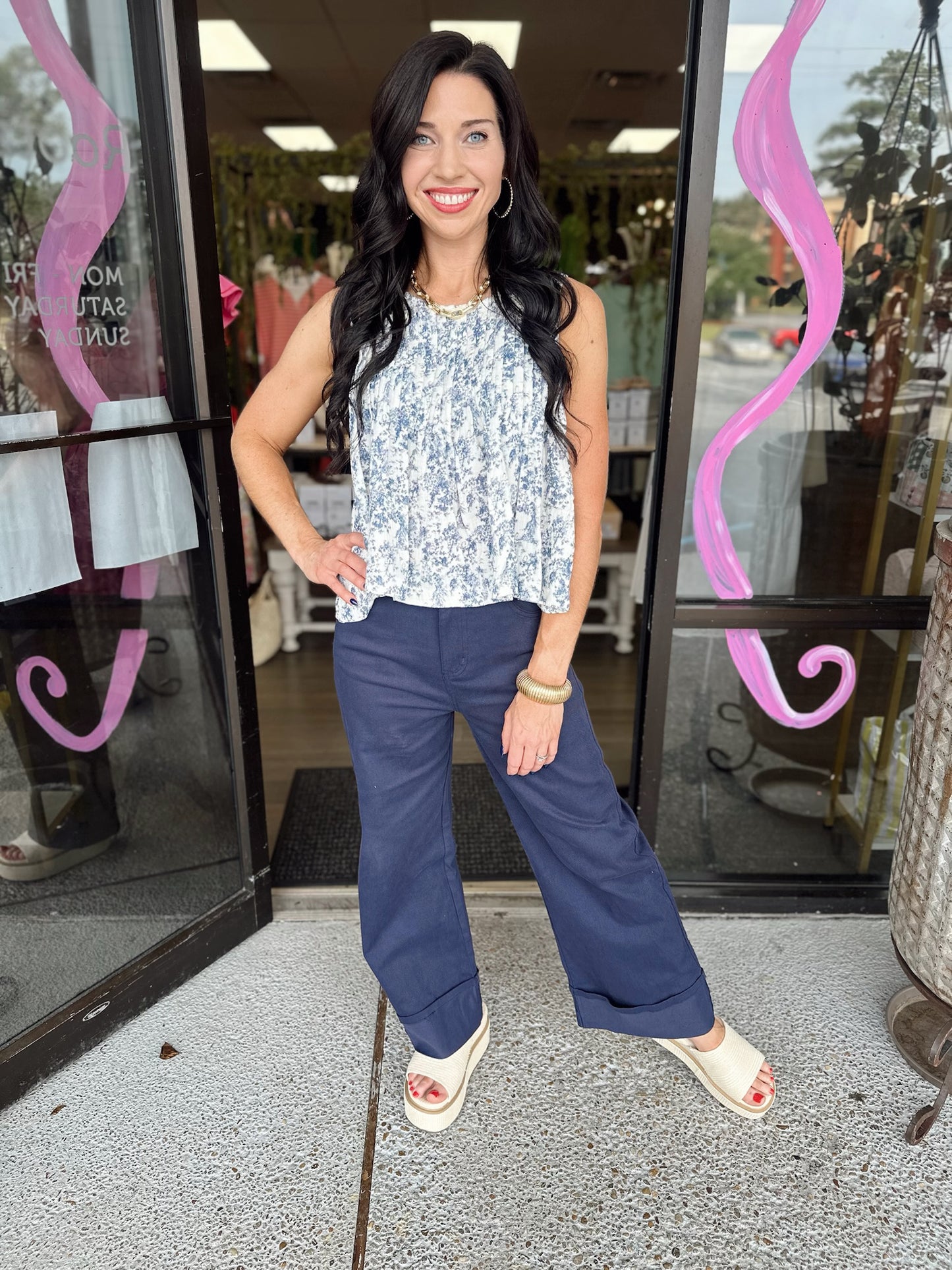 Reba Top - navy floral