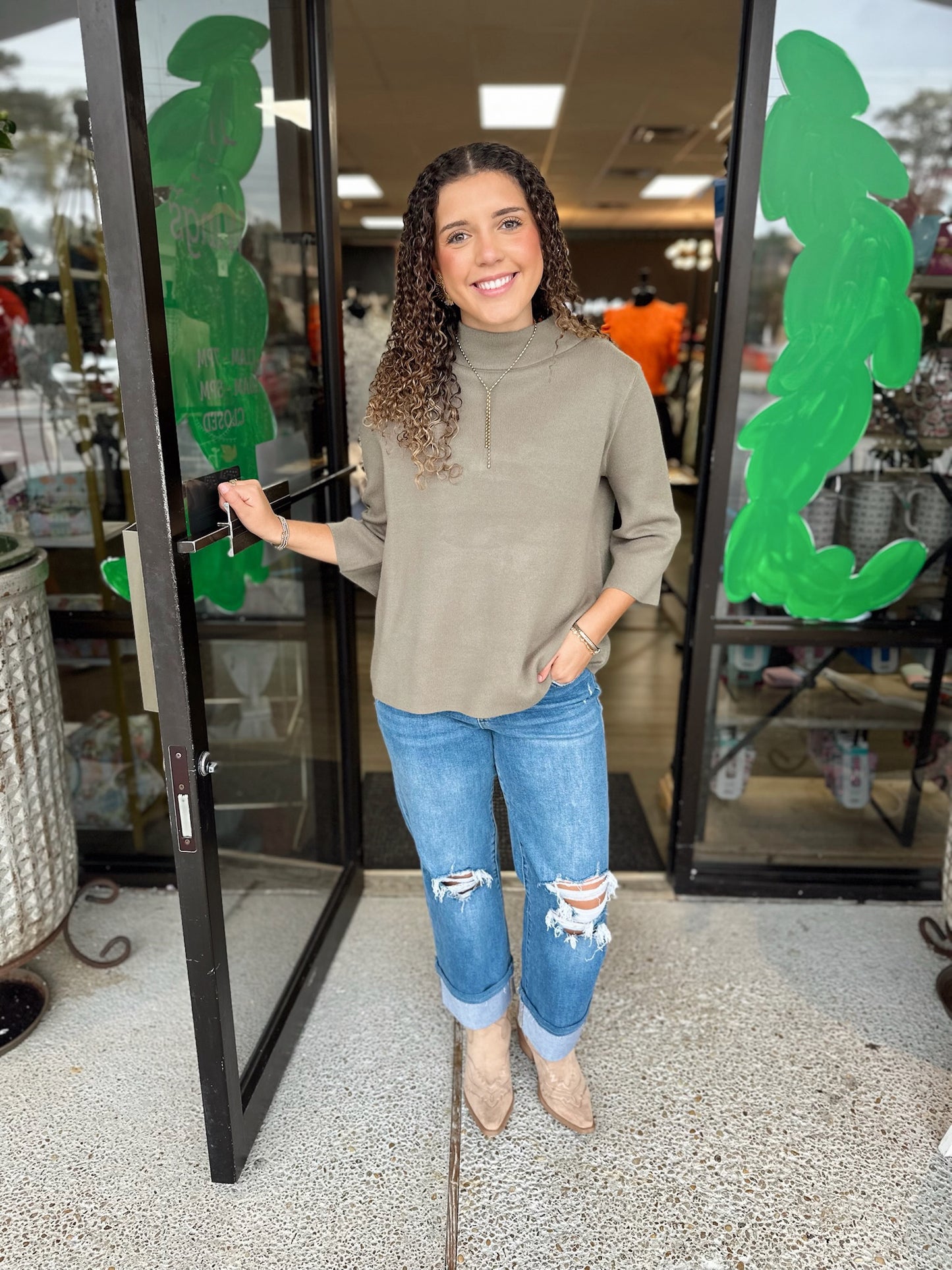 Mock Neck Bell Sleeve