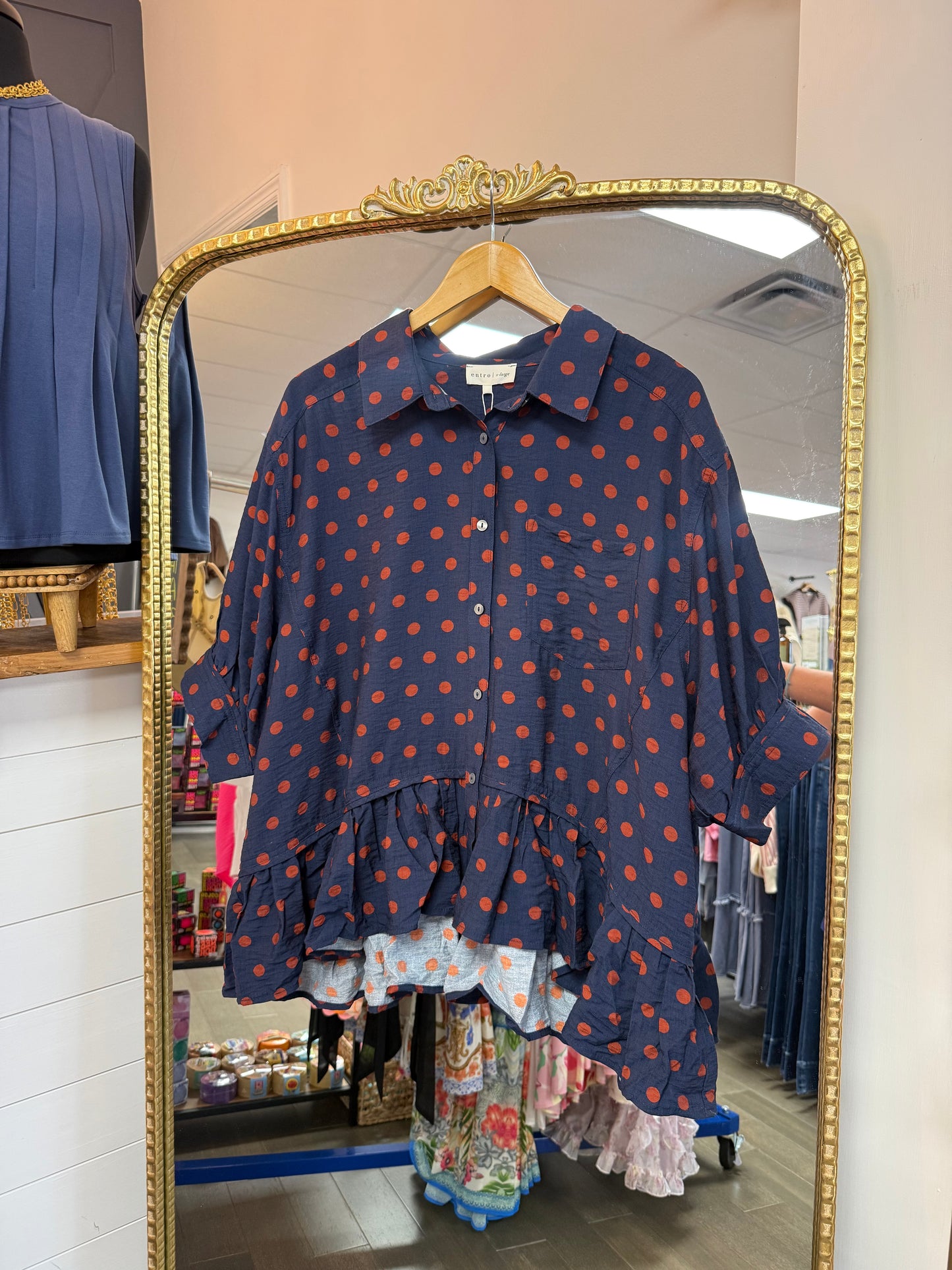 Polka Babe Top - navy rust mix