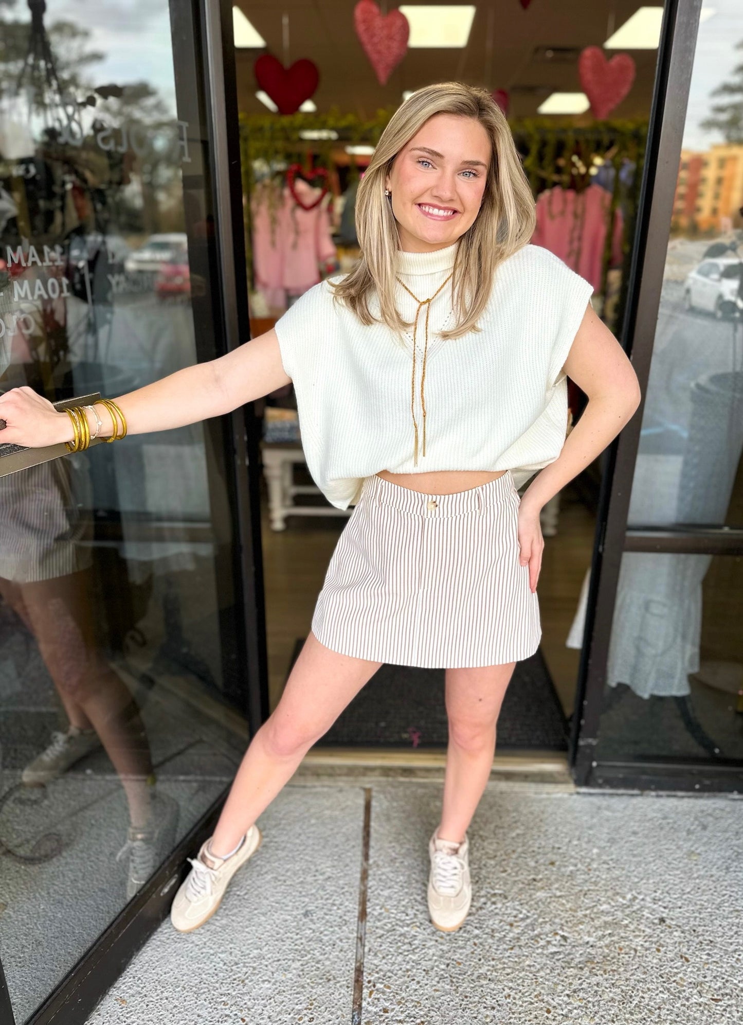 Tori Striped Skort - Taupe Mix