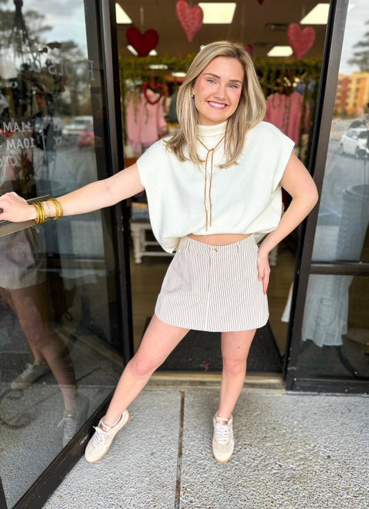 Tori Striped Skort - Taupe Mix