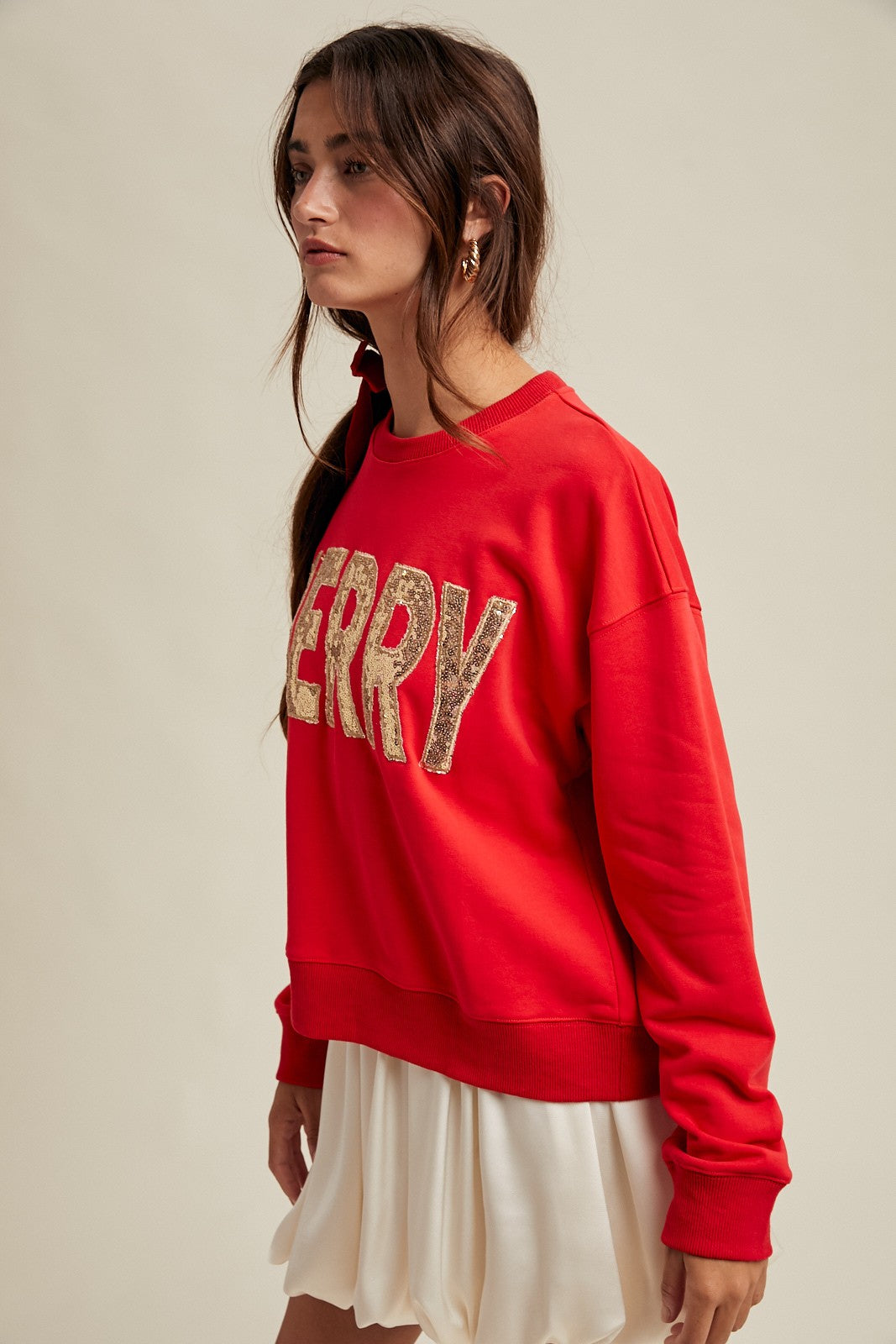 Merry Sequin Sweatshirt - Red/Gold