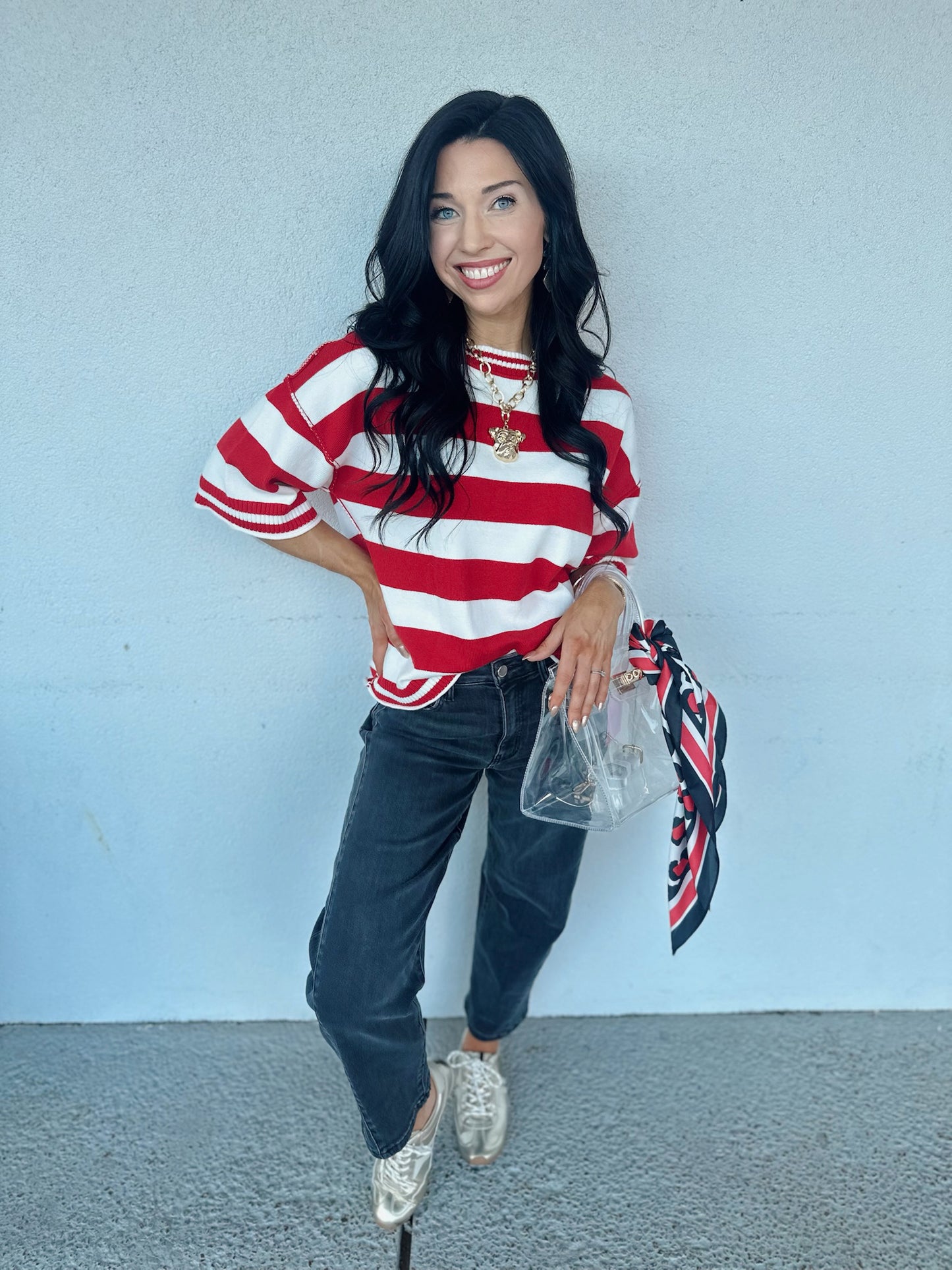 Gameday stripe cutie - red/white