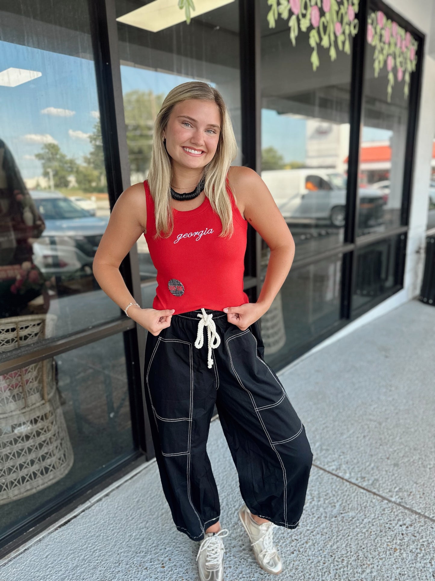 Georgia Embroidered Tank - red