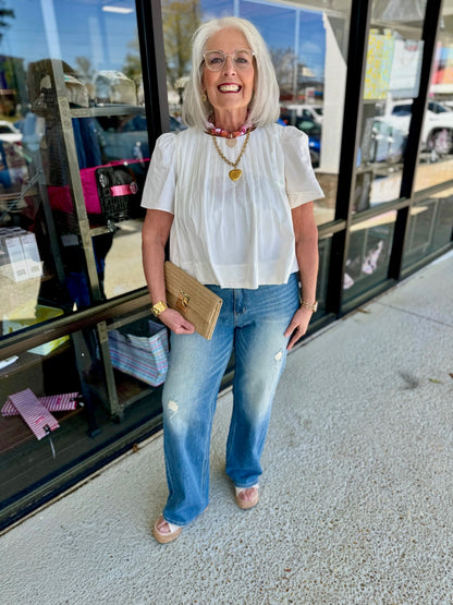 PLEATED DETAIL SHORT SLEEVE BLOUSE