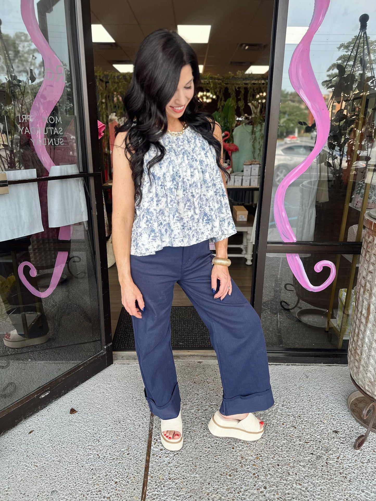 Reba Top - navy floral