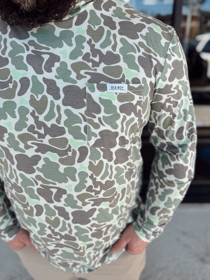 Ole Boy Performance Hooded Tee - Green Camo