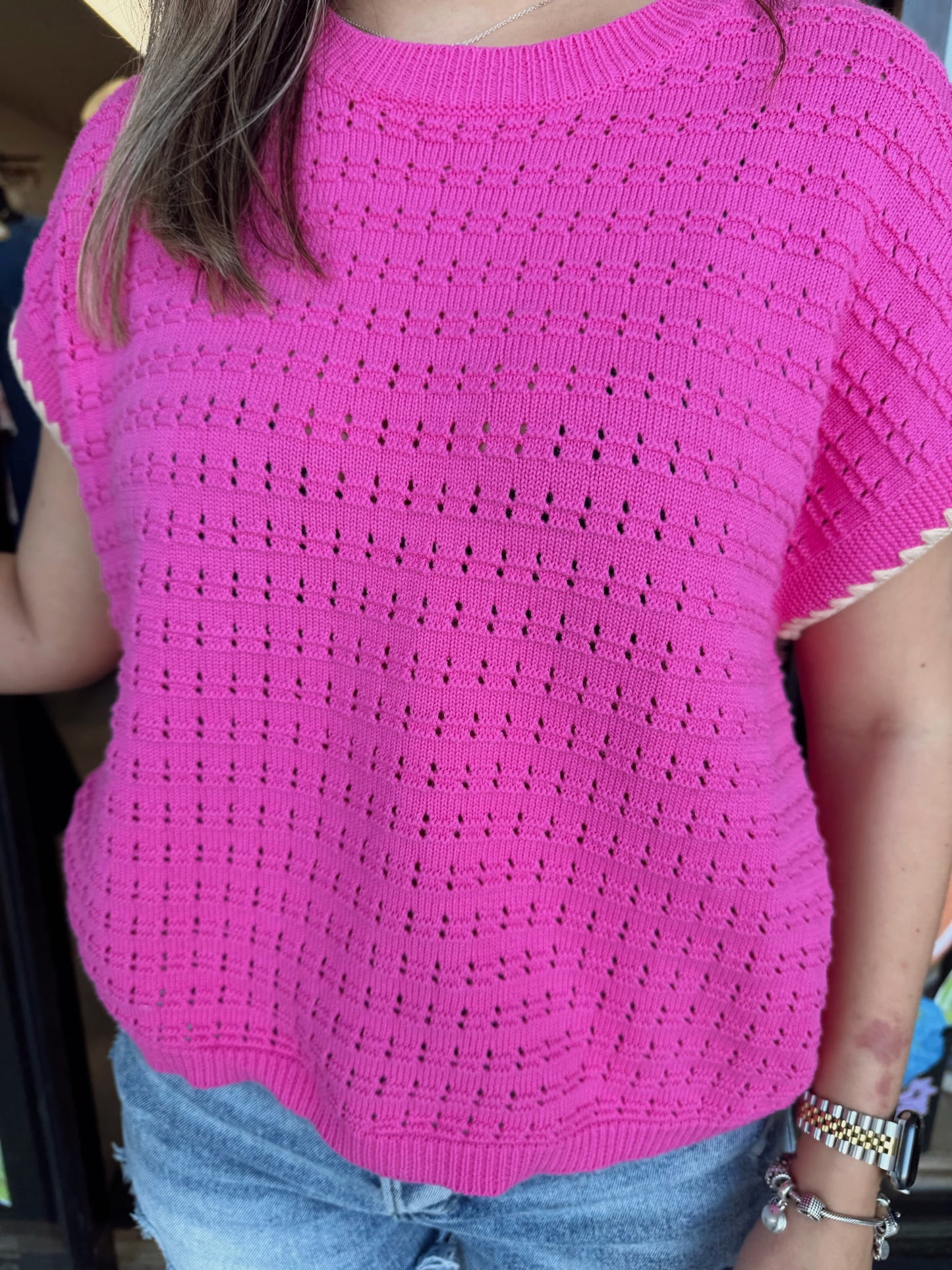 Yarn Sweater Top- Punch/Taupe
