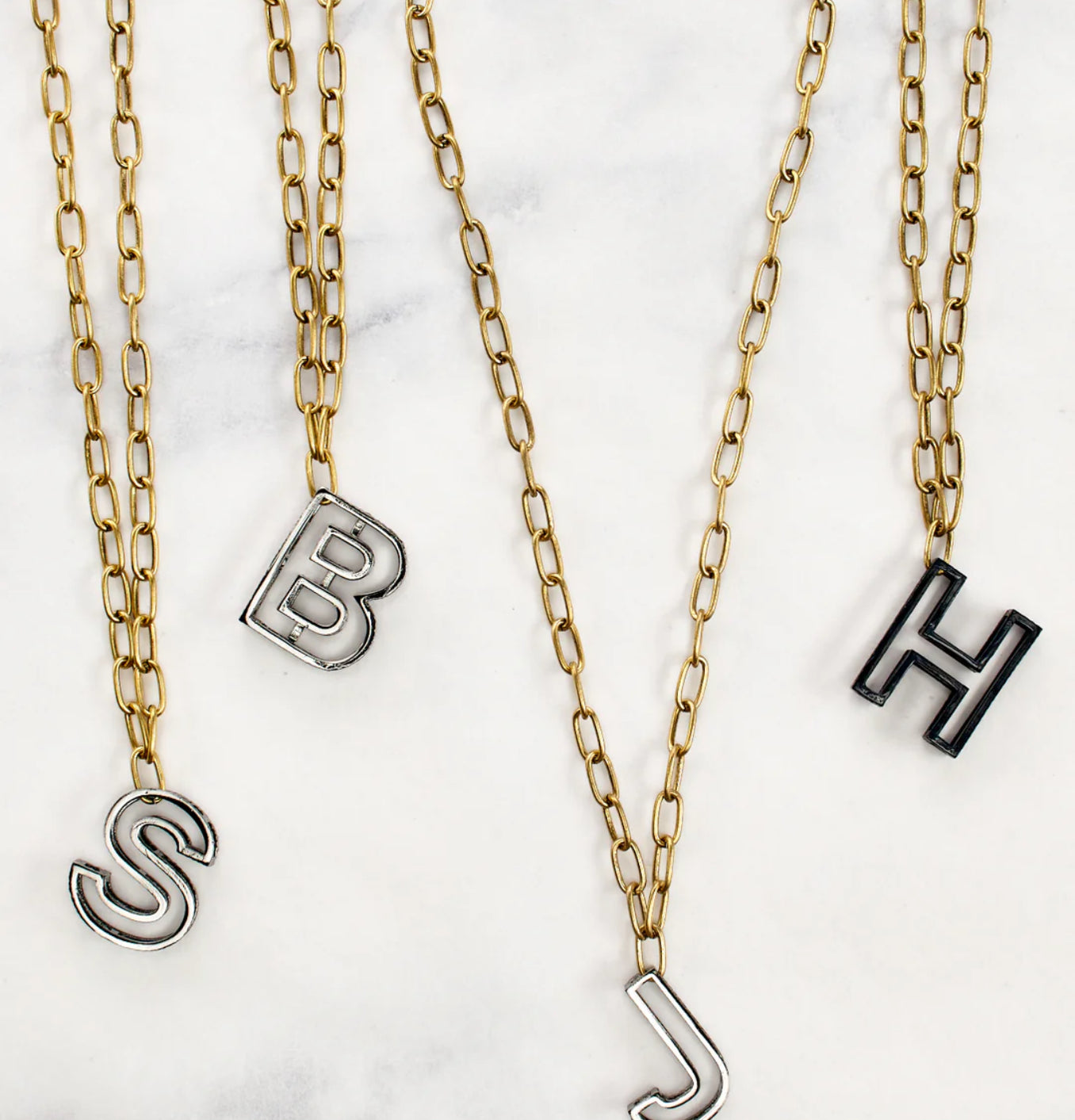 Lovell Initial Necklace Black on Gold