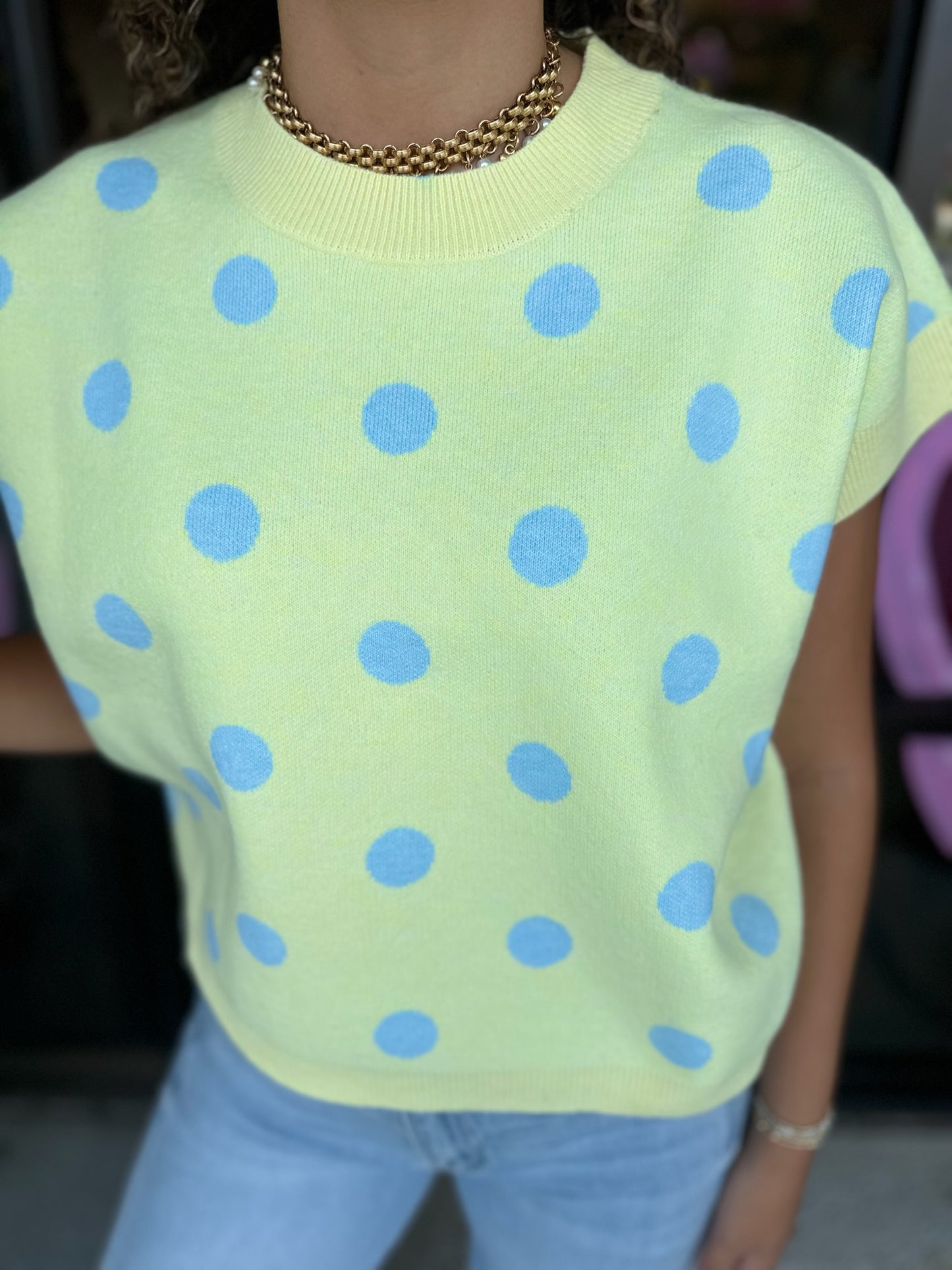 Polka Babe Top - lemon/lt blue