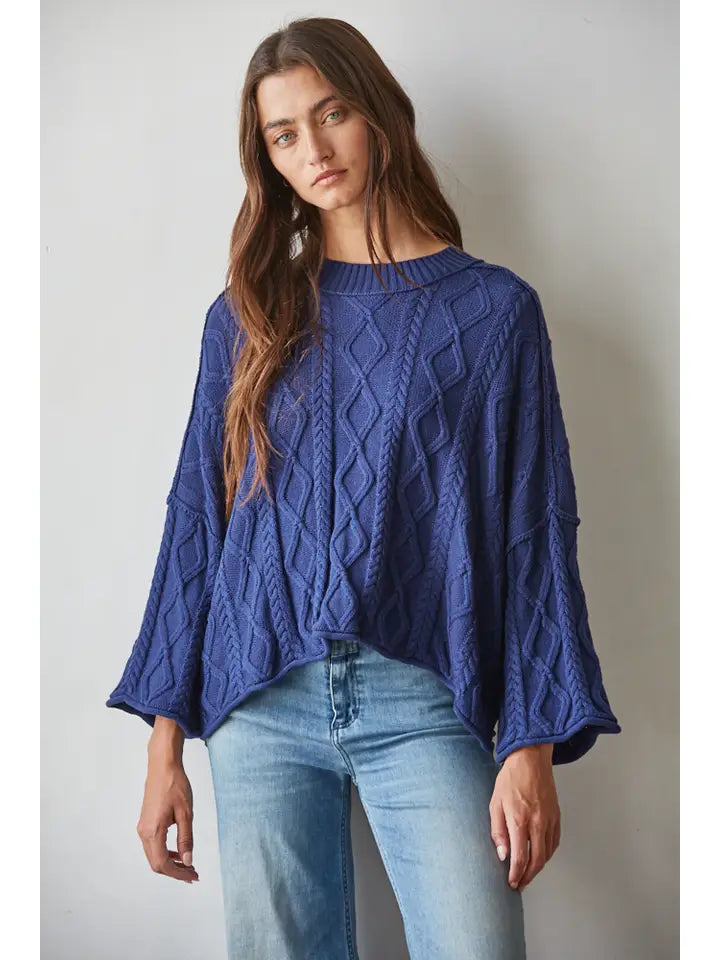 Lioness Cable Knit Sweater Sweaters - dark navy