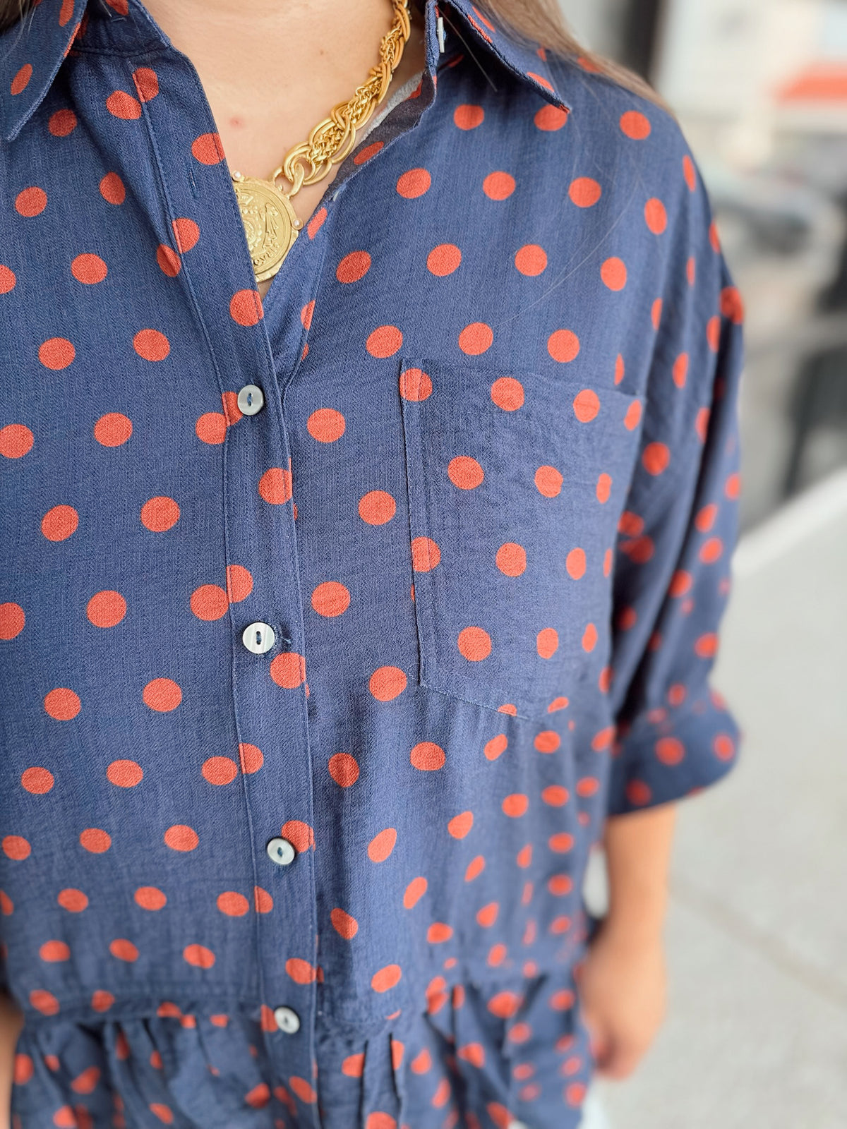 Polka Babe Top - navy rust mix