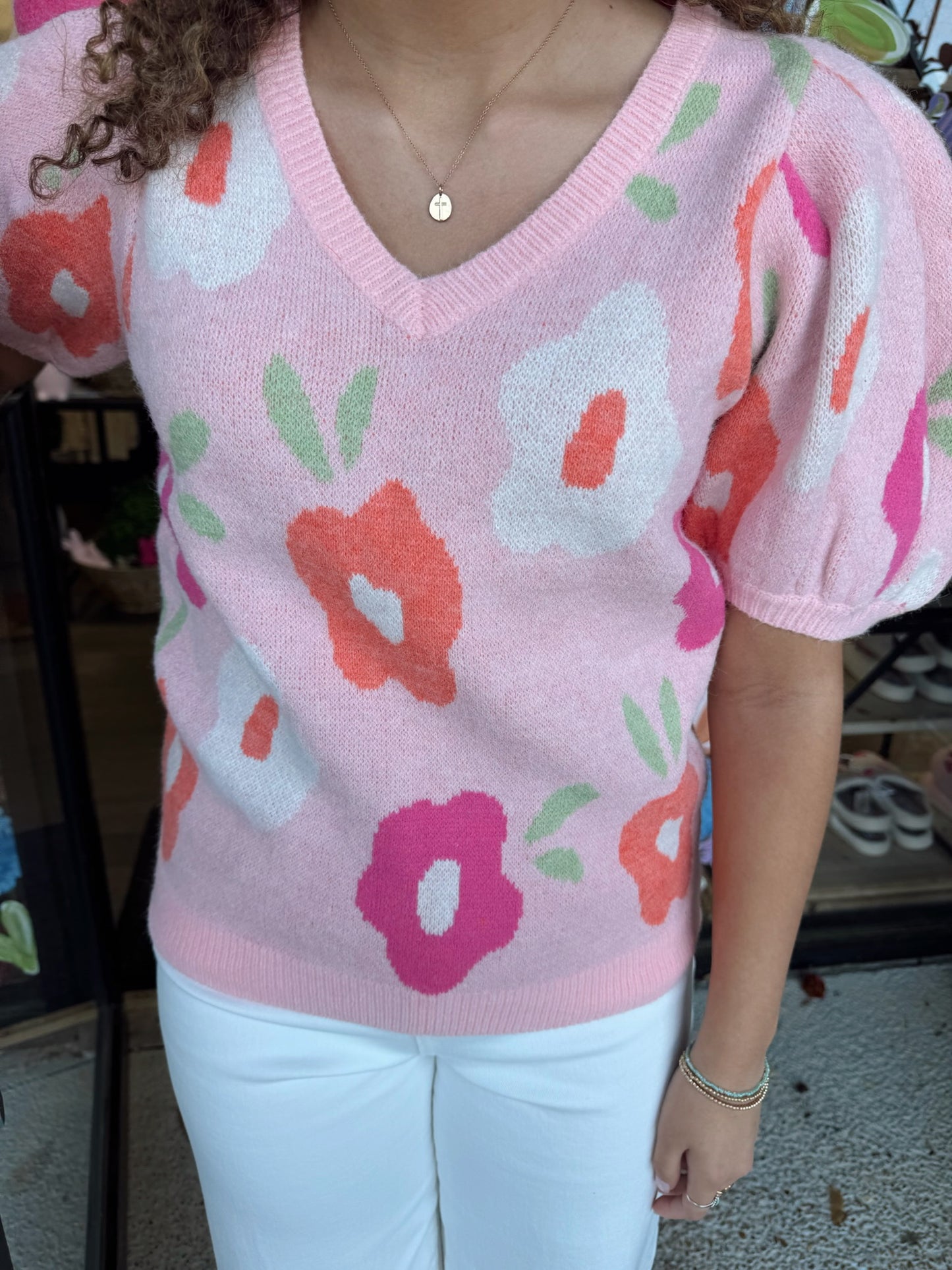 Floral Pattern Puff Sleeve-Blush