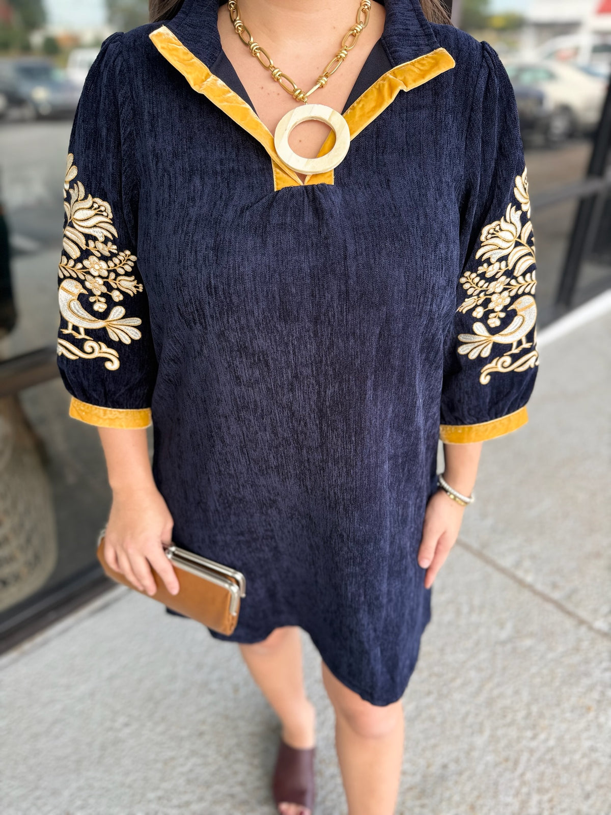 Velvet Baby Dress - Navy