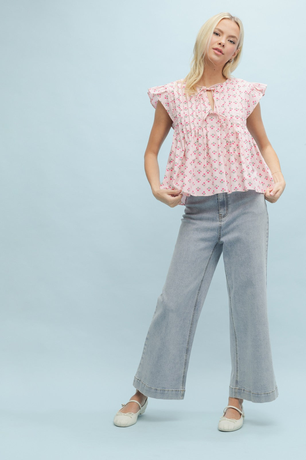 Floral Bow Detail Pleated-Ballet/Punch