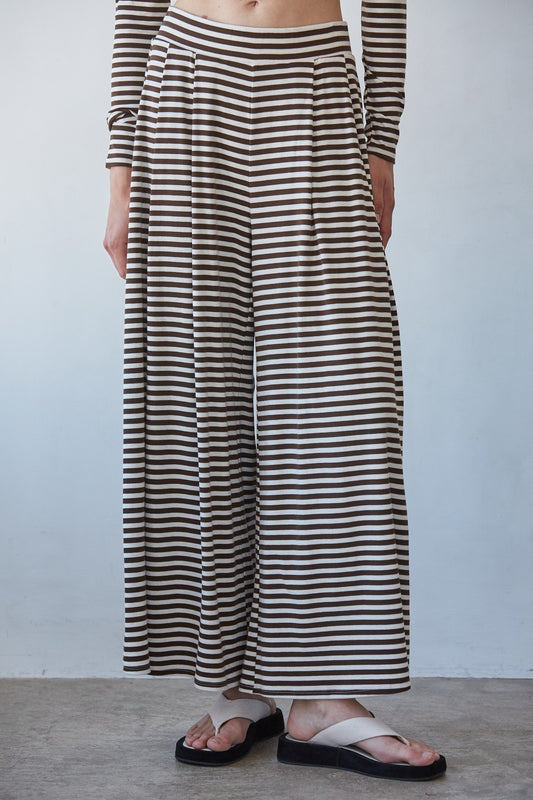 Fine Line Wide Leg Pants - cream/brown