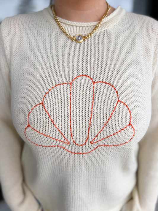 Seashell Kissing Sweater - Sand/Coral Mix