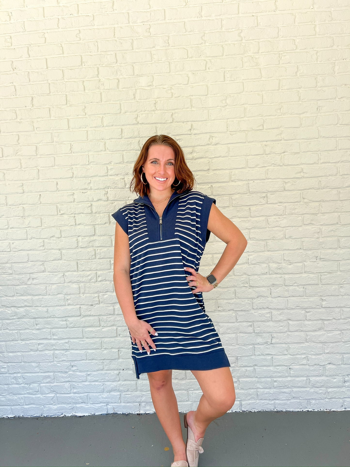 Headed Your Way Dress- Navy Stripe