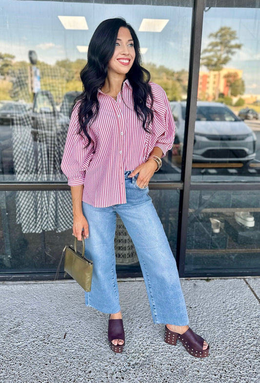 Jo Jo Top- maroon stripe