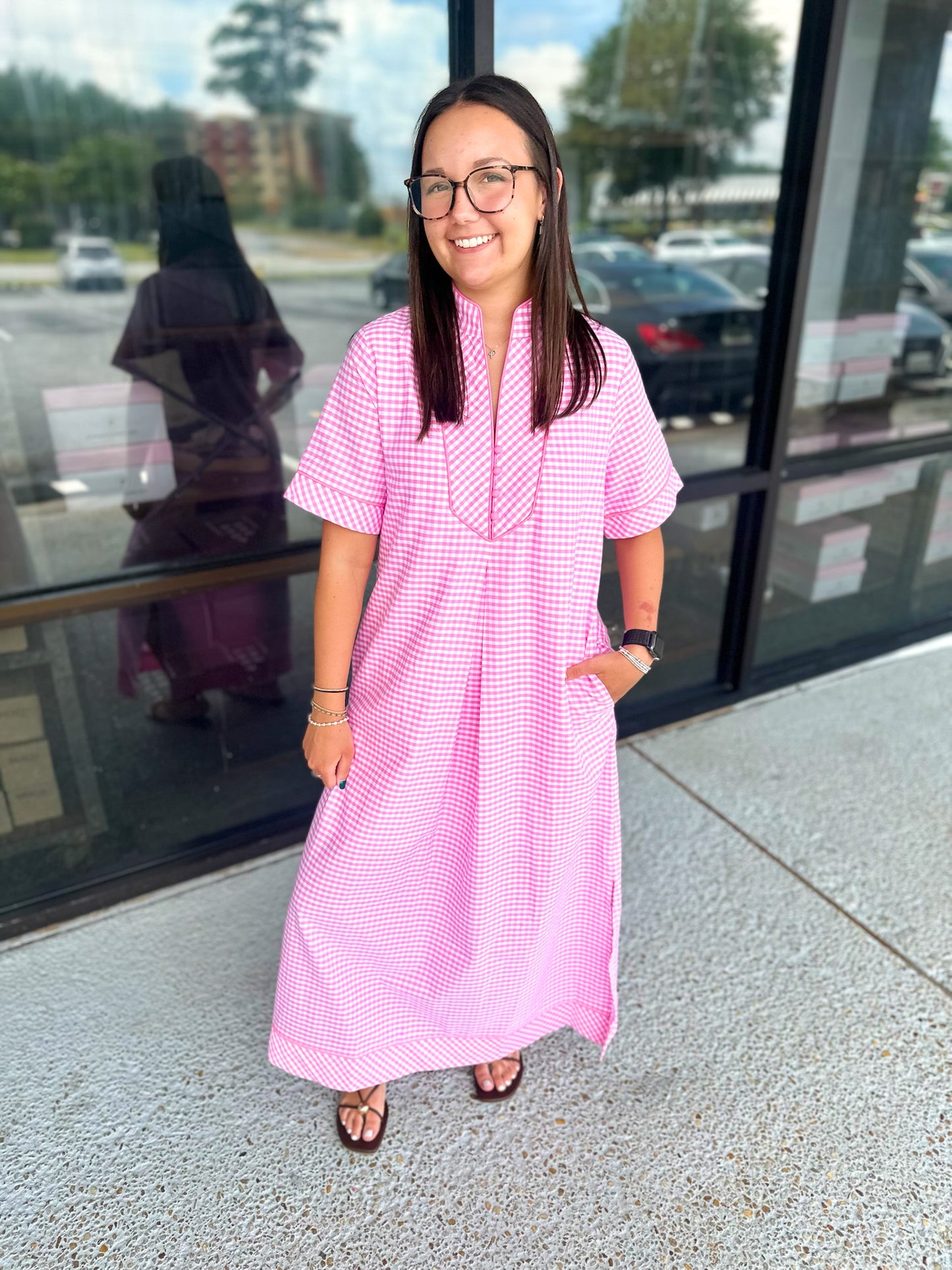 Char Gingham Midi - pink