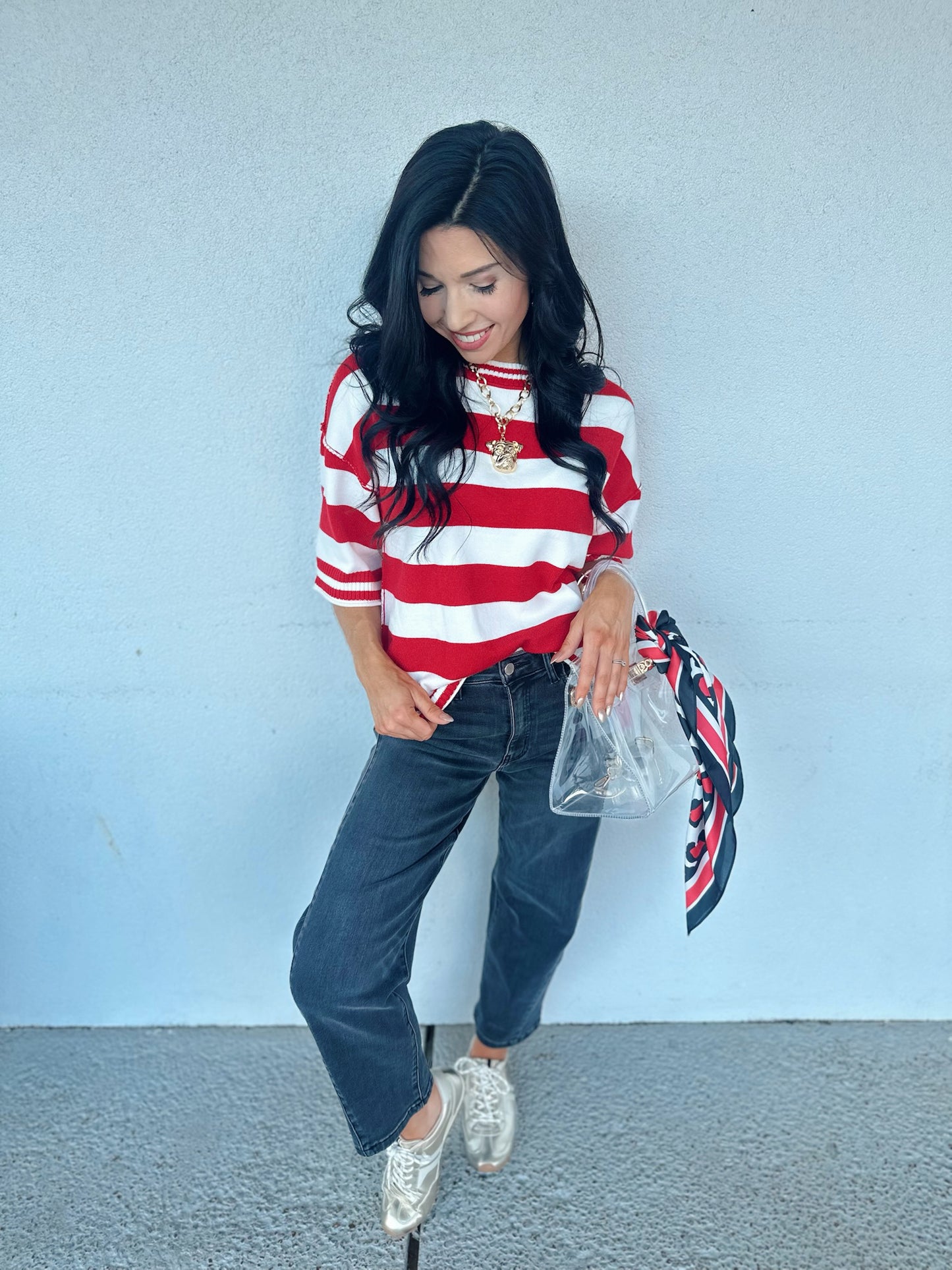 Gameday stripe cutie - red/white
